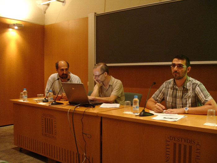 Toni Altaió, Manel Larrosa i Ricard Riol presentant el Manifest recolzat per 30 entitats catalanes