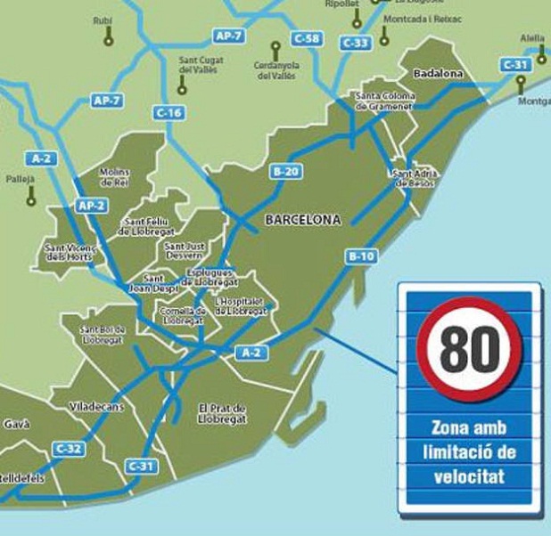 Limitació de velocitat a 80 km/h (zona I) i variable (zona II)